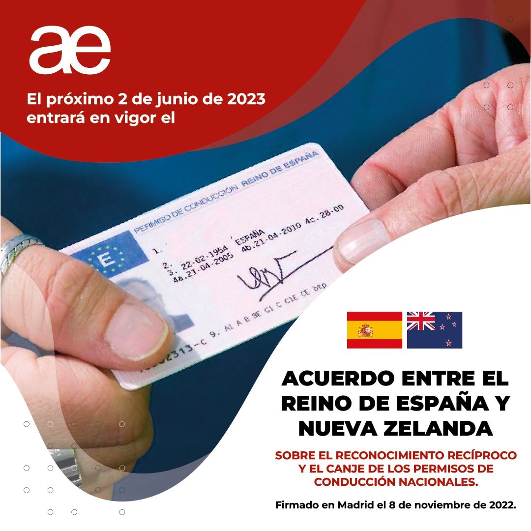 (Español) ACUERDO ENTRE EL REINO DE ESPAÑA Y NUEVA ZELANDA SOBRE EL RECONOCIMIENTO RECÍPROCO Y EL CANJE DE LOS PERMISOS DE CONDUCCIÓN